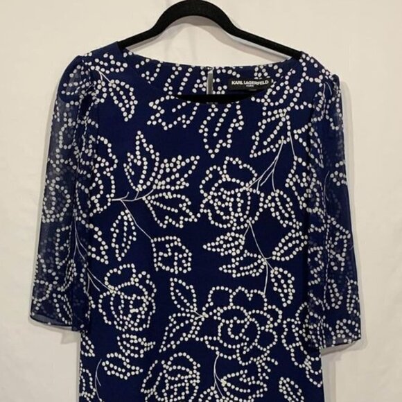 Karl LAGERFELD woman’s navy/white dress with sheer sleeves. Lined. Size 8. Cutou - Picture 2 of 12
